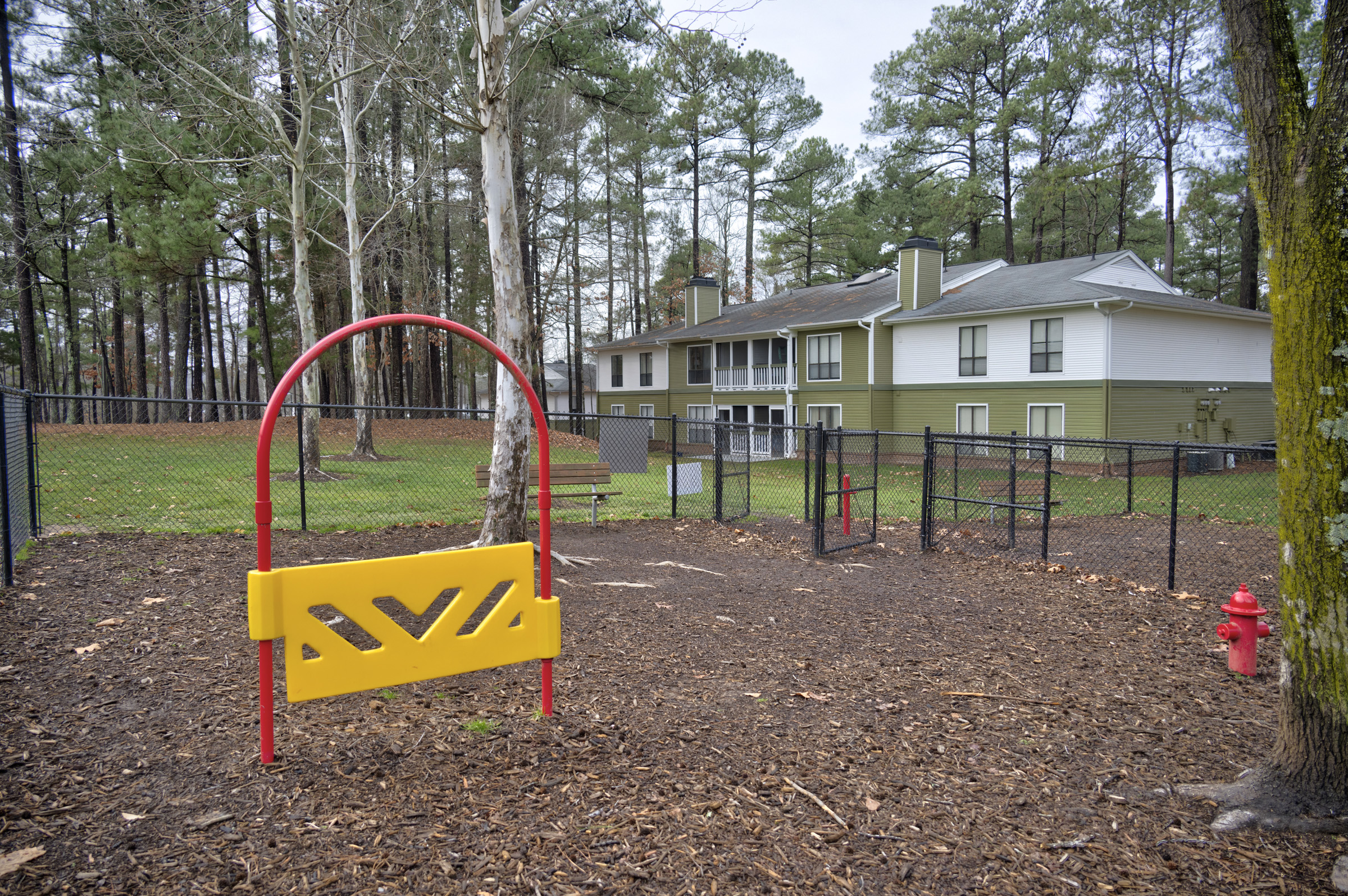 a playground in front of a house with trees at The  Sawyer