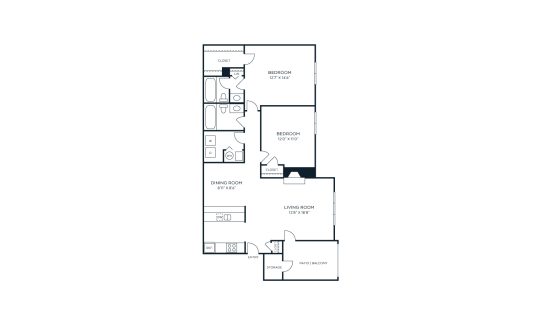 floor plan for the two bedroom apartment at The  Sawyer